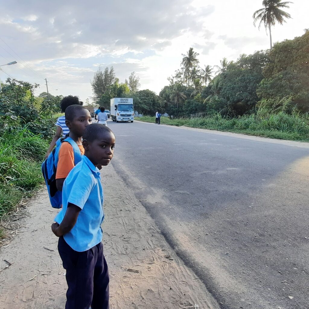 School Children Trying to Cross Project Road